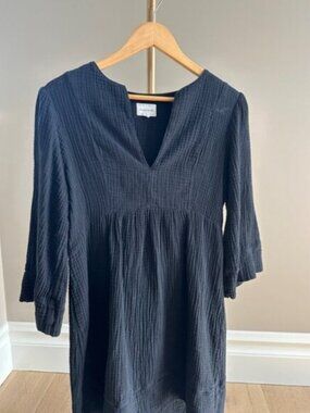 Honorine Coco Black Tiered Cotton Gauze Seersucker Mini Dress Size Small